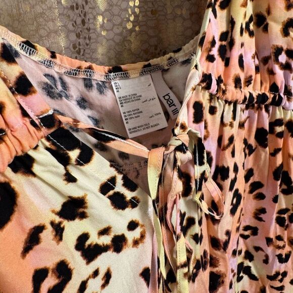 Bar III Plunge Cut Pink Yellow Cheetah Print Swim Cover-Up Maxi Dress Large NWT - Picture 7 of 11